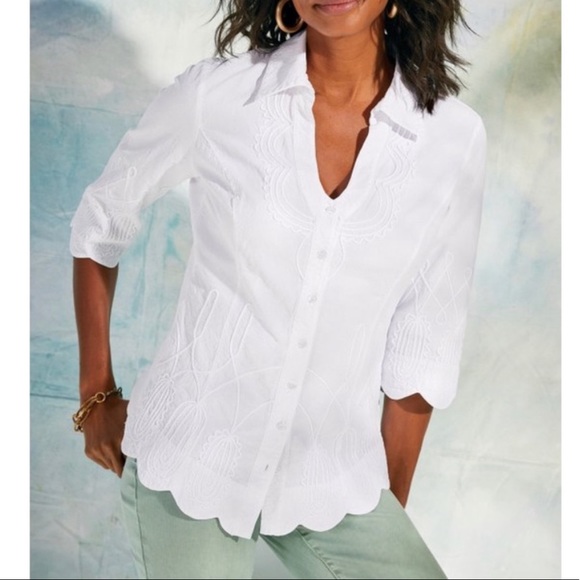 Soft Surroundings Tops - NWOT Soft Surroundings White Embroidered Gia Shirt